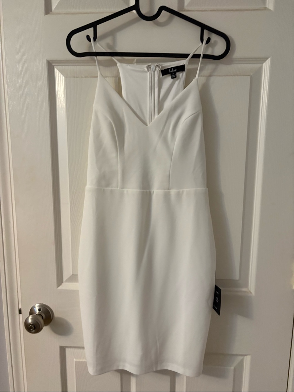 Lulu's White V-Neck Spaghetti Strap Mini Dress